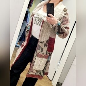CREAM patchwork  long knit cardigan